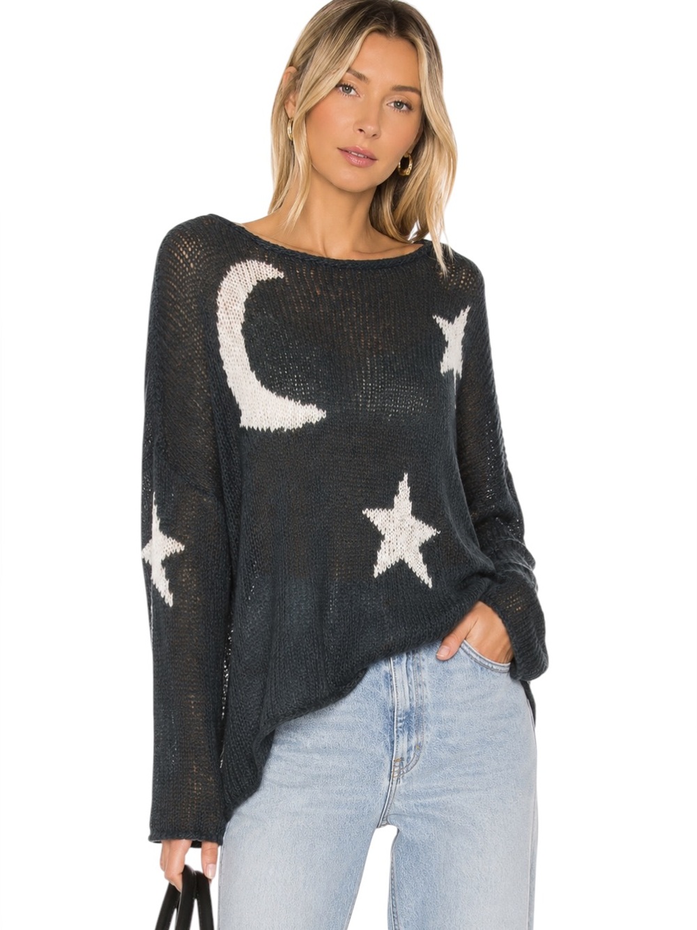Wooden Ships Star and Moon Vincent Lightweight Knit Sweater Green Size X/S